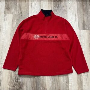 Nautica Jeans Fleece Pullover 1/4 Zip Sweatshirt Mens Large Red Y2K